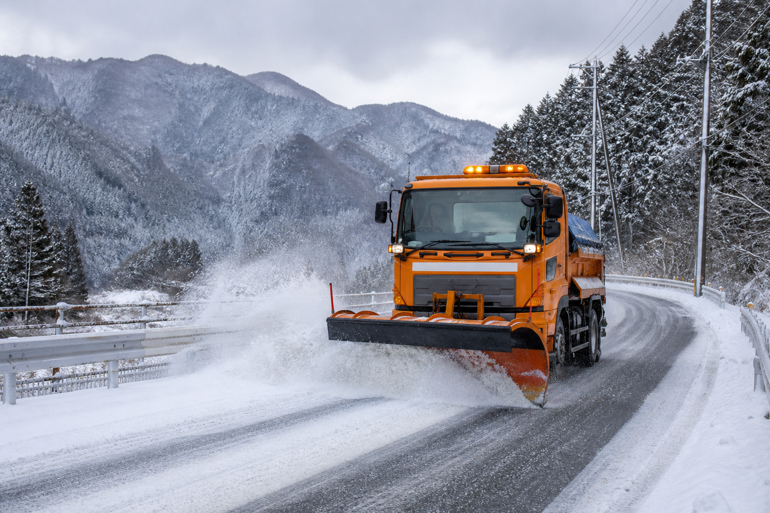 冬の道路で作業する除雪車両のイメージ